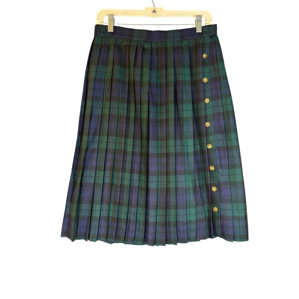 Vintage Wool Nightwatch‎ Plaid Pleated Midi Kilt Skirt Academia Preppy Classic M - Picture 3 of 8